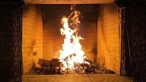 Slow Motion Fire Burning In Fireplace Stock Footage 124316786