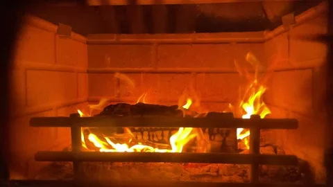 Slow Motion Fire burning in fireplace Stock Footage 224832457