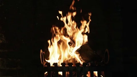 Slow motion fire burning log burner Stock Footage 82351230