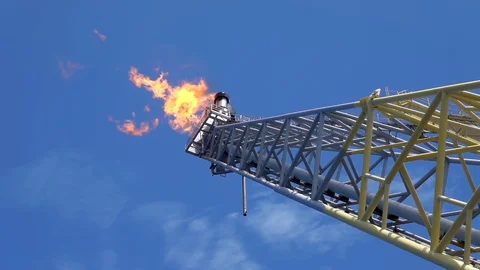 Slow Motion Fire Burning On The Top Of Flare Tip. Stock Footage 129582219