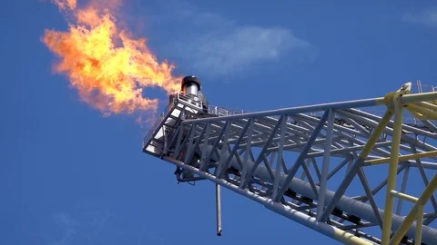 Slow Motion Fire Burning On The Top Of Flare Tip. Stock Footage 129583414