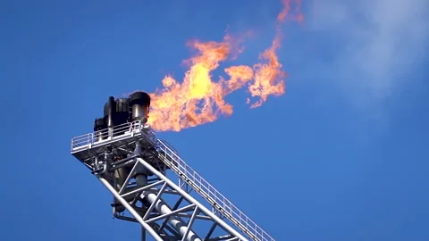 Slow Motion of Fire burning at the top of flare tip. Stock Footage 159132790