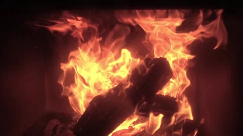 SLOW MOTION. Fire burning with wood Stock Footage 67754151