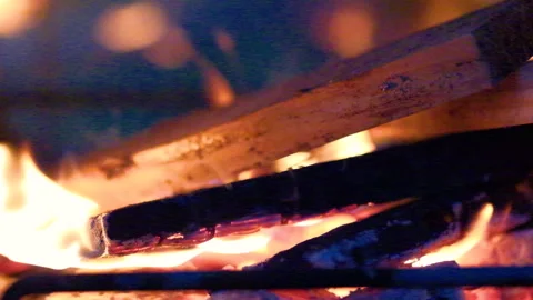 Slow motion fire burns in the fireplace Stock Footage 289502807