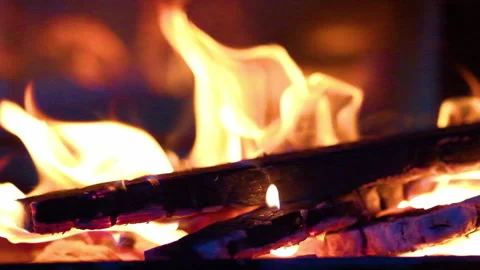 Slow motion fire burns in the fireplace Stock Footage 289502921