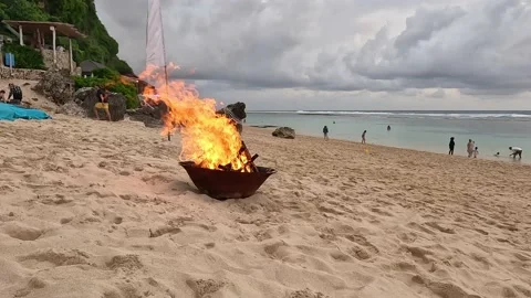 Slow motion of fire from a campfire Stock Footage 227456250