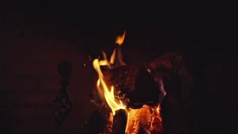 Slow motion fire in the fireplace close-up Stock Footage 231117287