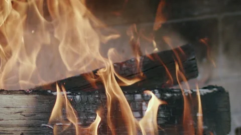 Slow motion of fire in a fireplace Video stock 137138233
