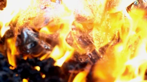 Slow motion fire flame burning on black background. It beautiful flame of fire 動画素材 86590836