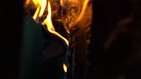 Slow motion fire flame burning plastic in industry  Видео 111816789