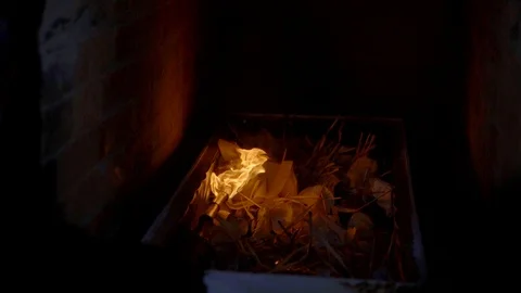 Slow motion fire flame burning death people in coffin cremation, bonfire flame  Stock Footage 112352551