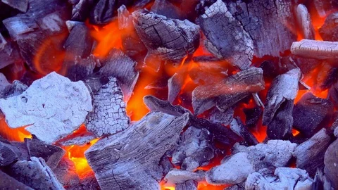 Slow motion fire flame on charcoal for grill food  Stock Footage 105815053
