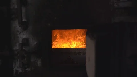 Slow motion fire flame cremate death people on dark background Video stock 127863793