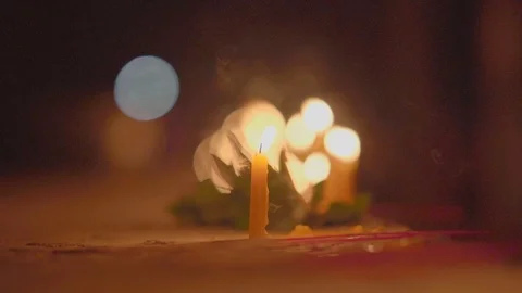 Slow motion fire flame glowing of burn candle in dark background Видео 112581653