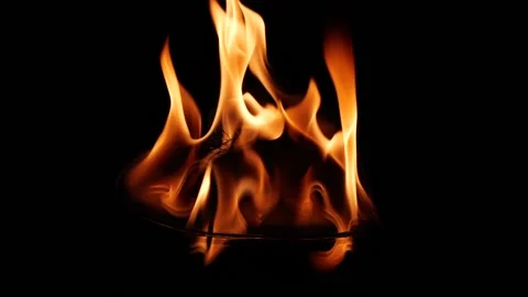 Slow motion fire flame igniting and burning on black background, heart shape Stock Footage 146352896