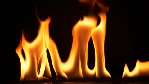 Slow motion of fire flame line burning over black background, design element Stock Footage 147065570