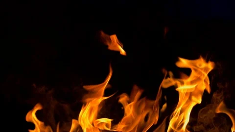 Slow motion fire flame, super slow hot power of bon fire on night background Video stock 121009346