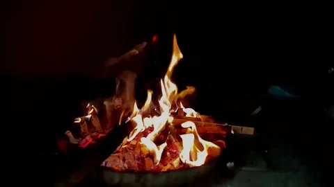 Slow motion of fire flames on black background. small camp fire fire and flames Stock Footage 268443067