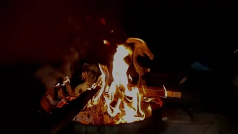 Slow motion of fire flames on black background. small camp fire fire and flames Stock Footage 268443093