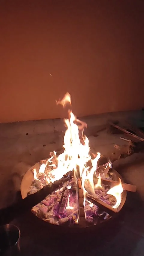 Slow motion of fire flames on black background. small camp fire fire and flames Stock Footage 268443099