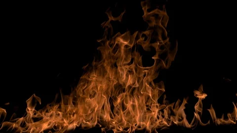 Slow motion fire flames burning heavily on an isolated black background Vidéo 122197458