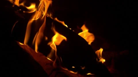 Slow Motion Fire Flames Campfire at Night 96fps Stock Footage 49018504