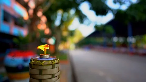 Slow motion fire grow burning on lantern on dark night background Vidéo 116910772