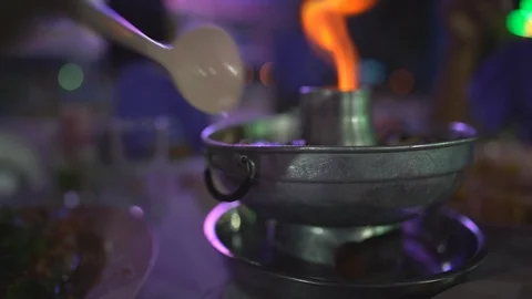 Slow motion fire grow burning on lantern on dark night background Stock Footage 116911291