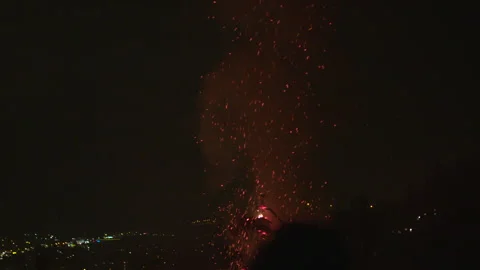 Slow Motion Of Fire Sparks against the backdrop of the night city Stock Footage 267010077