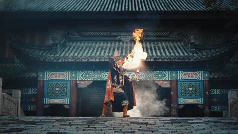 Slow Motion of Fire Spitting Performance Stock Footage 327500906