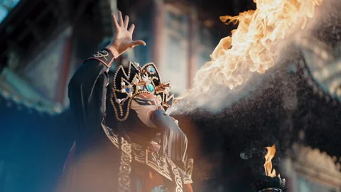 Slow Motion of Fire Spitting Performance Stock Footage 327500998