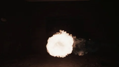 Slow motion fireball explosion away from camera for use with visual effects Stock Footage 92582213
