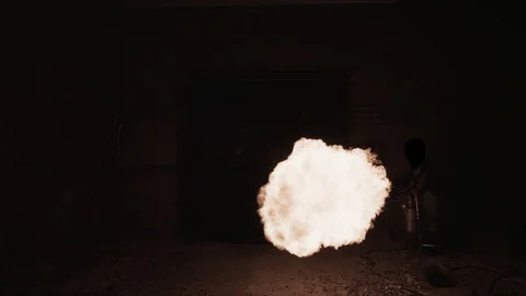 Slow motion fireball explosion at camera for use with visual effects and/or Stock Footage 92582218