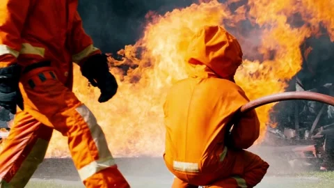 SLOW MOTION: Firefighters in Action Stock Footage 277001615