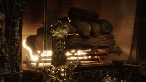 Slow motion of Fireplace burning. Warm cozy burning fire 스톡 동영상 76331803