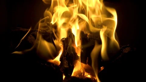 Slow motion of Fireplace burning. Warm cozy burning fire in a brick fireplace Stock Footage 84138201
