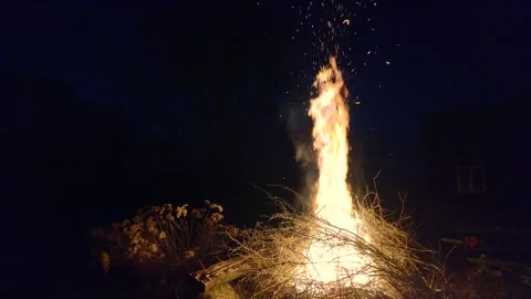 Slow motion fireplace at the night in 4K Stock Footage 305635875