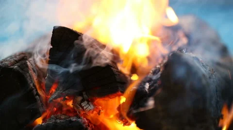 Slow Motion Firewood Burning Stock Footage 64617807