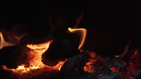 Slow motion of firewood burning inside the fireplace Stock Footage 138903951
