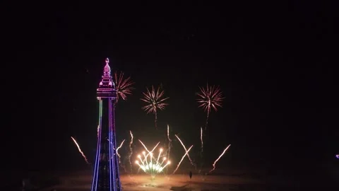 Slow Motion Fireworks in Blackpool Stock Footage 286896380