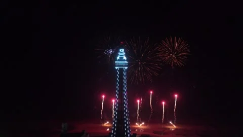 Slow Motion Fireworks in Blackpool Stock Footage 286897019