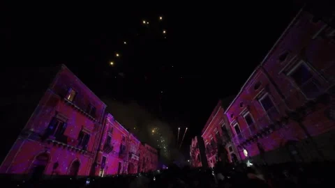 Slow-motion fireworks, Feast of San Giorgio in Ragusa Ibla, Italy May 2026 Stock-Footage 336414990