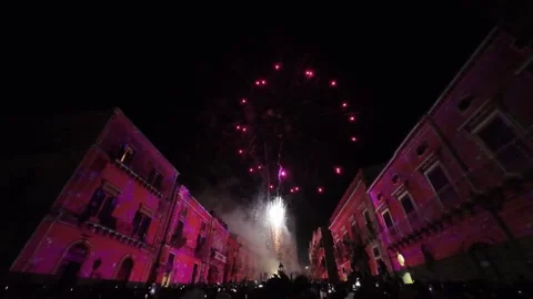 Slow-motion fireworks, Feast of San Giorgio in Ragusa Ibla, Italy May 2026 Stock Footage 336419281