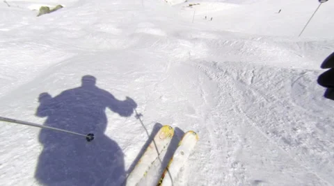 Slow motion first person view of skiing mogul field 動画素材 66475286