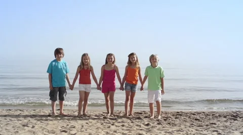 Slow motion of five children running towards camera. Stock Footage 43672880