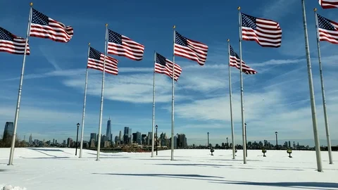 Slow Motion Flags and New York City 4K Stock Footage 87571132