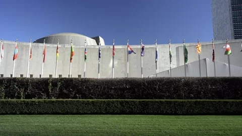 Slow Motion flags at the United Nations in New York City. Stock Footage 176123523