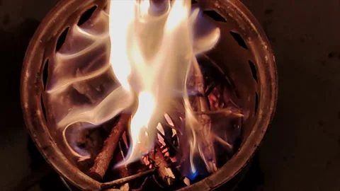 Slow Motion of Flame Burning In A Firewood Stove Stock Footage 164469892