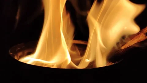 Slow Motion of Flame Burning In A Firewood Stove Stock Footage 164469960