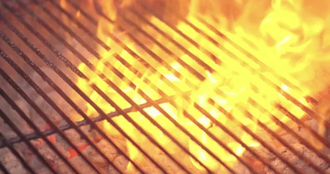 Slow motion flame on charcoal grill Stock Footage 141001892